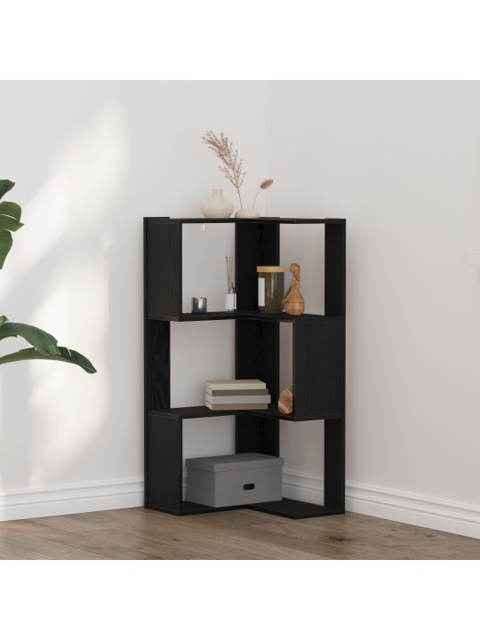 Kulmalehtihylly 3-tasoinen musta tammi 50x50x102 cm engineered wood