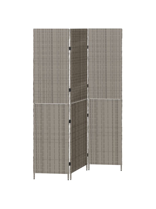 Huonetta jakava 3 paneelilla kokoontaittuva harmaa 147x180 cm poly rottinki