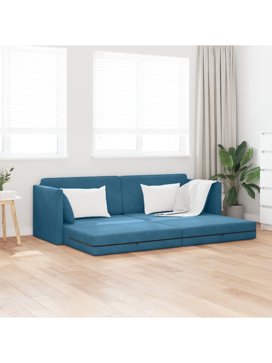 Lattiavuodesohva 2-in-1 sininen 213x144x60 cm sametti