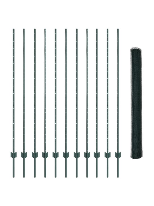 Aitatukipuut 11 kpl u-channel vihreä 160 cm teräs
