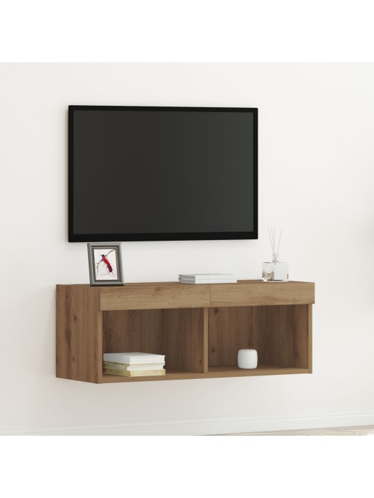 Tv-seinäkaappi led-valoilla artisan tammi 80x30x30 cm