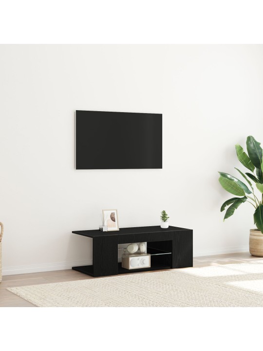 Tv-taso led-valoilla, musta tammiviimeistely, 90x39x30 cm, tekninen puu