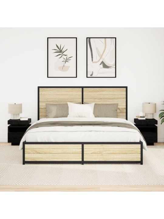 Yöpöytä led-valoilla 2 kpl musta tammi 40x39x48,5 cm