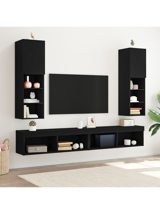 Led-tv-kaappi 2 kpl musta tammi 30,5x30x102 cm tekninen puu