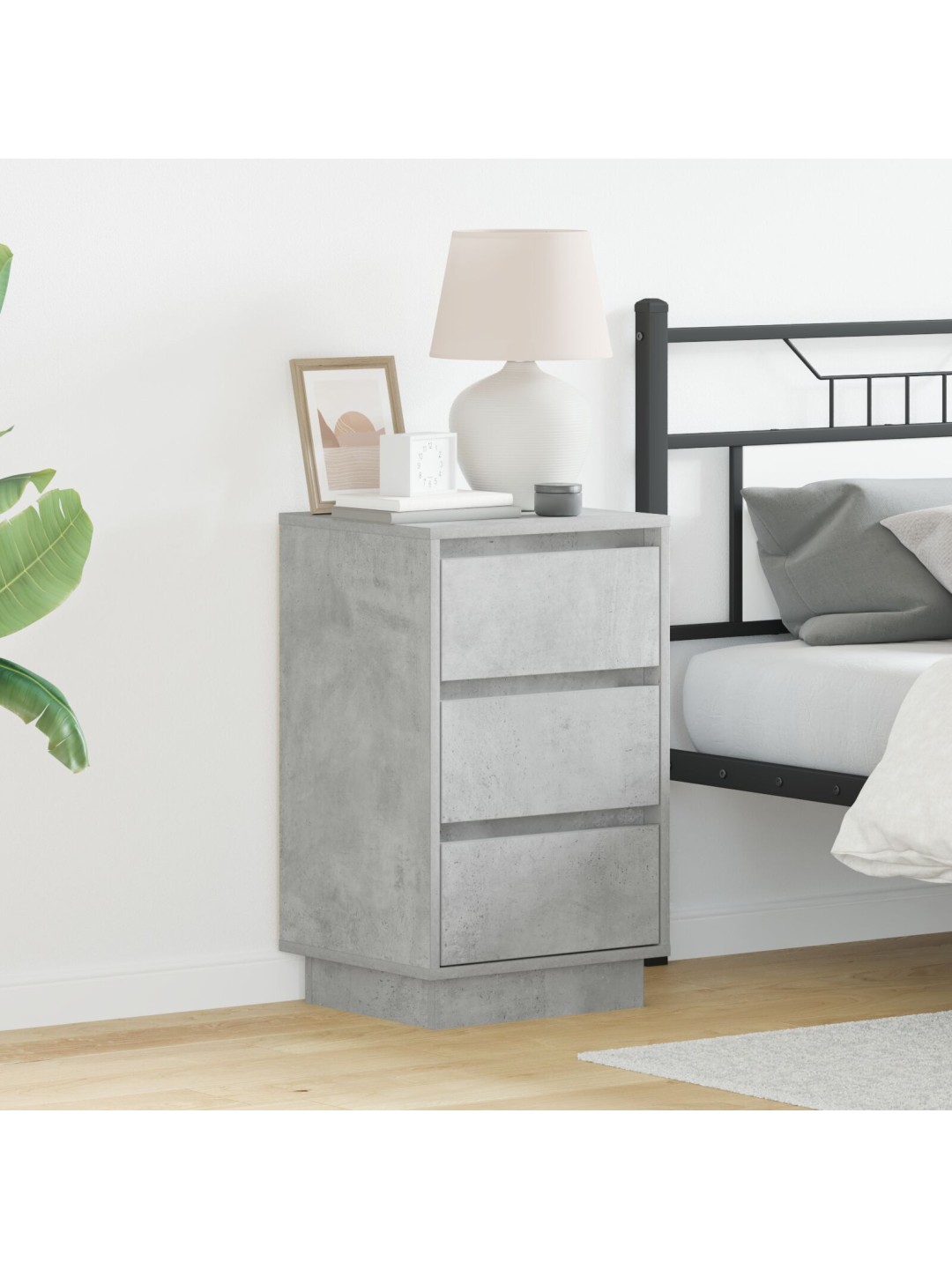 Yöpöytä led:llä harmaasta betonista 39x34.5x65 cm tekninen puu