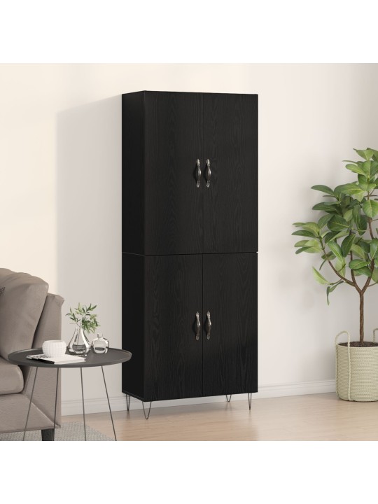 Highboard musta tammi 69,5x34x180 cm tekninen puu