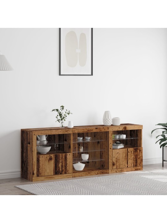 Sivupöytä led-valoilla, vanha puu, 181,5x37x67 cm, käsitelty puu