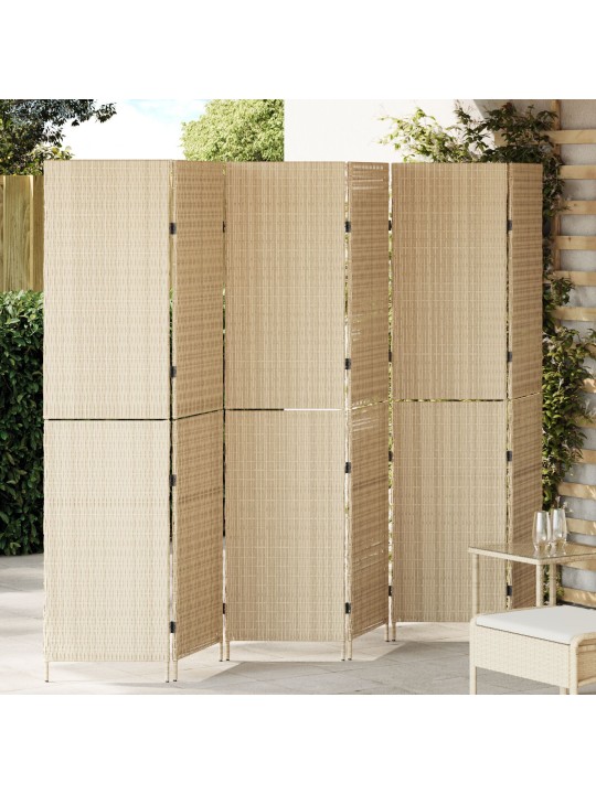 Huonejakaja 6 paneelia taitettava beige 294x180 cm poly rattan