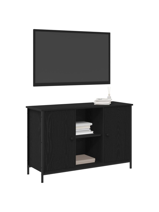 Tv-kaappi musta tammiviimeistely 101x35x65 cm tekninen puu ja teräs