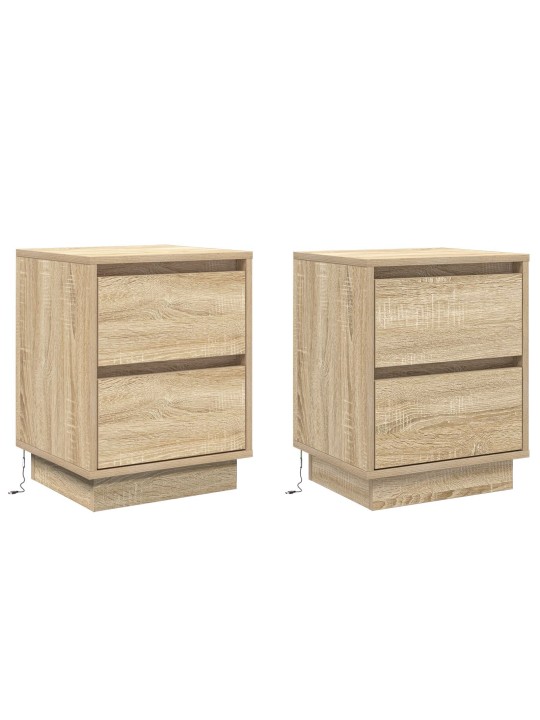 Yöpöytäkaapit led-valoilla 2 kpl sonoma tammia 39x34.5x50 cm