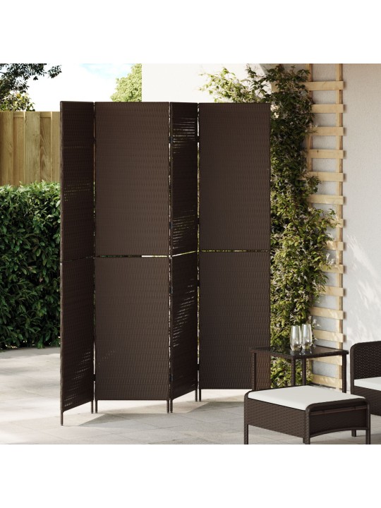 Huonejakaja 4 paneelia taitettava ruskea 195x180 cm poly rattan