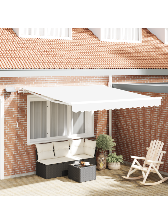 Manuaalinen sisäänvedettävä markiisi led-valolla valkoisena 300x250 cm