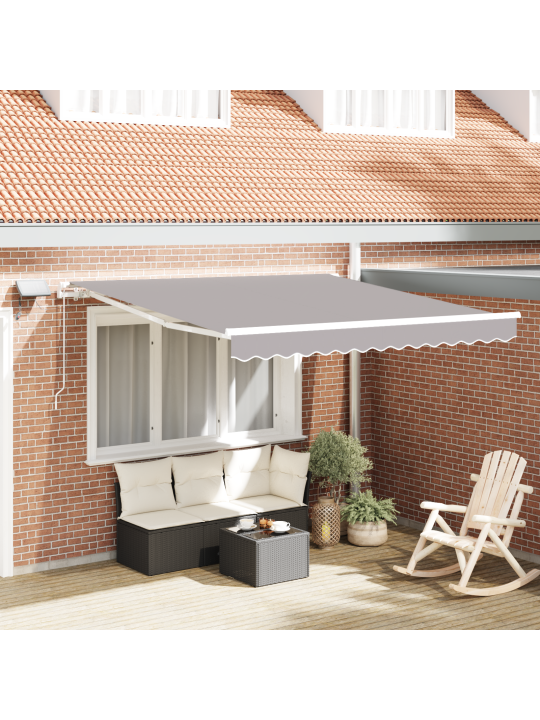 Manuaalinen vedettävä markiisi led-valaistuksella vaaleanharmaa 300x250 cm