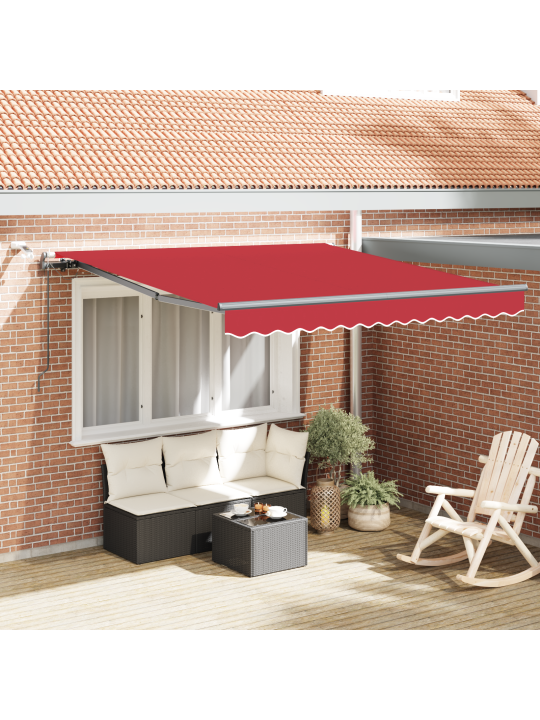 Automattinen sisäänvedettävä markiisi led:llä punainen 300x250 cm