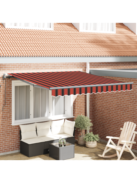 Automatisoitu sisäänvedettävä markiisi oranssina ja ruskeana 350x250 cm