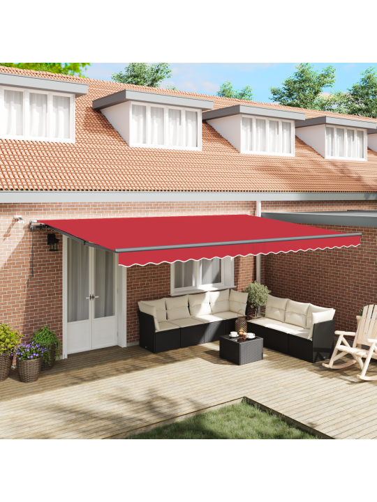 Automaattinen sisäänvedettävä markiisi led-valolla punainen 500x300 cm