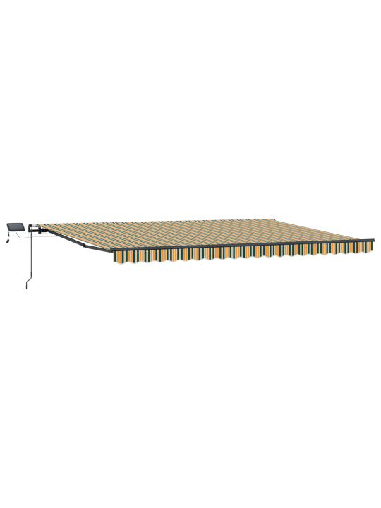 Manuaalinen sisäänvedettävä markiisi led-valoilla vihreänä ja keltaisena 500x300 cm