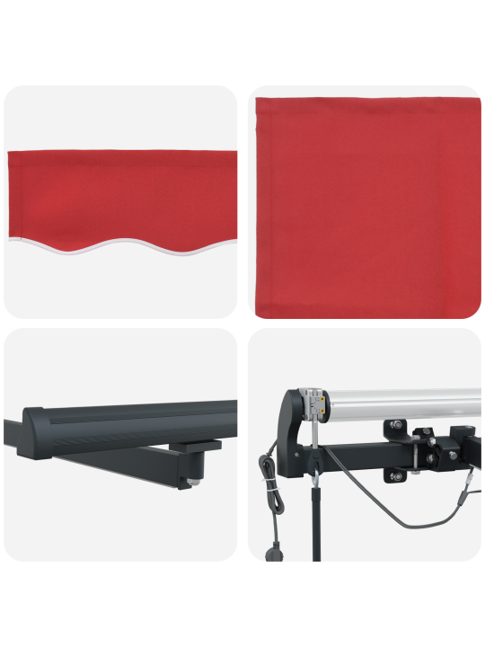 Automaattinen vetoketjullinen markiisi led:llä punainen 500x350 cm