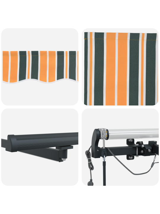 Automaattinen sisäänvedettävä markiisi led vihreä ja keltainen 500x350 cm