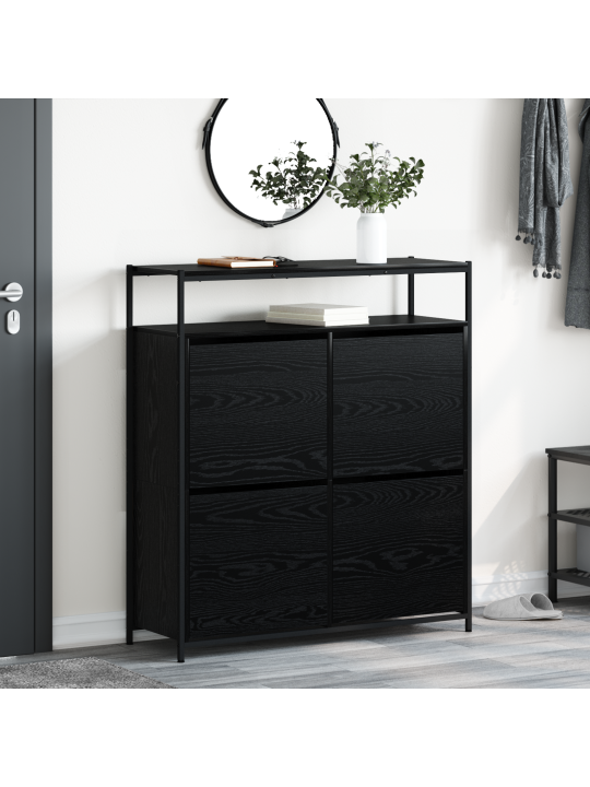 Kengäteline 4 kääntyvällä laatikolla musta tammi 100x34x112 cm