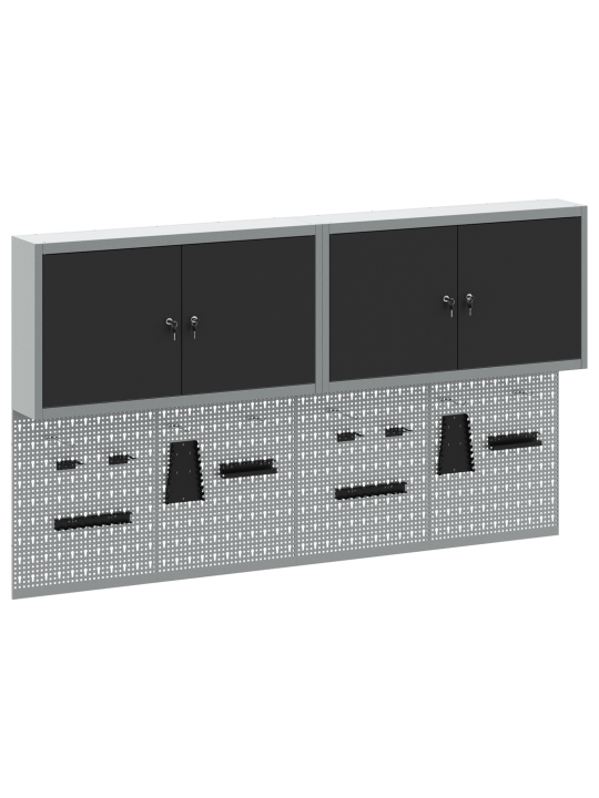 6-osainen työkalukaappi ja pegboard-setti seinäasennettava musta metalli