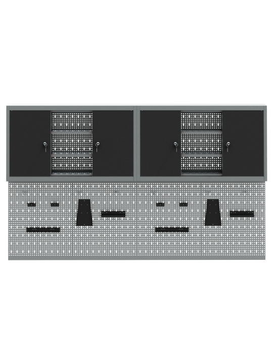 4 osainen työkalukaappi ja pegboard setti seinälle musta metalli