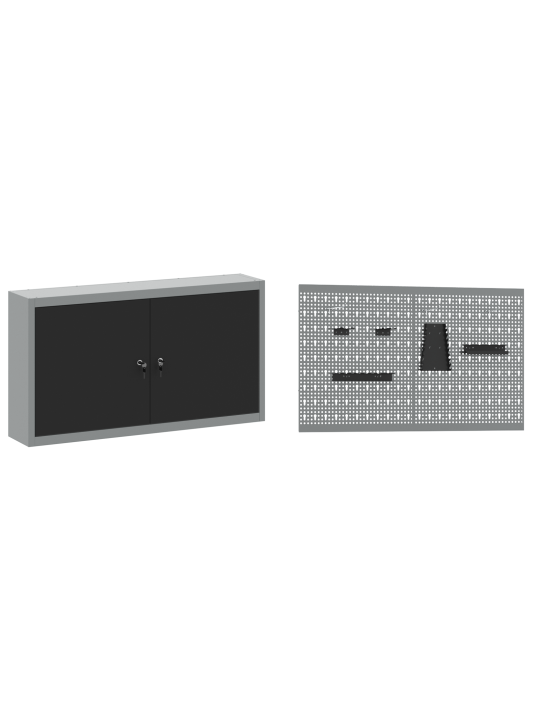 5-osainen työkaappi ja pegboard setti musta mdf ja metalli