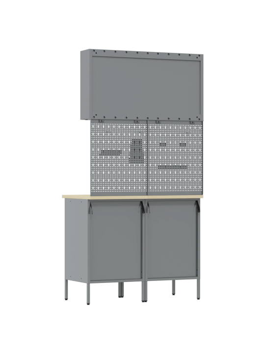 5-osainen työkaappi ja pegboard setti musta mdf ja metalli