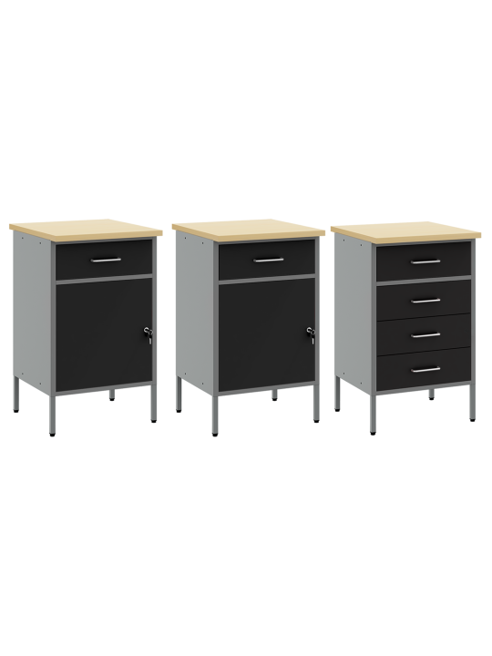 8-osainen työkaappi ja pegboard-setti, musta mdf ja metalli