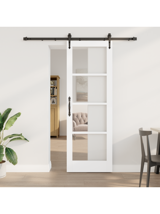 Liukuovi kiinnityspakettilla valkoinen 73.5x211 cm massiivipuinen mänty