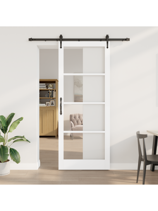 Liukuovi varustepaketilla valkoinen 93x232 cm massiivimänty