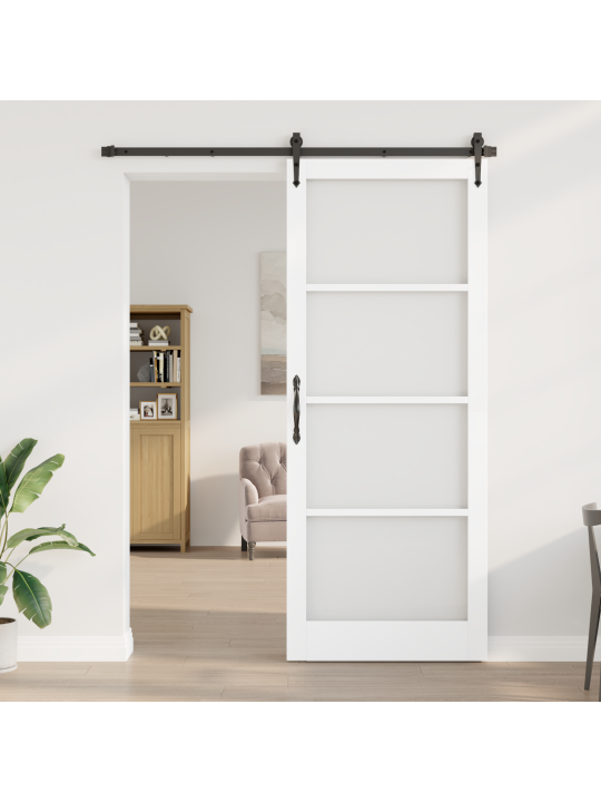 Liukuovi varustepaketilla valkoinen 93x232 cm massiivimänty