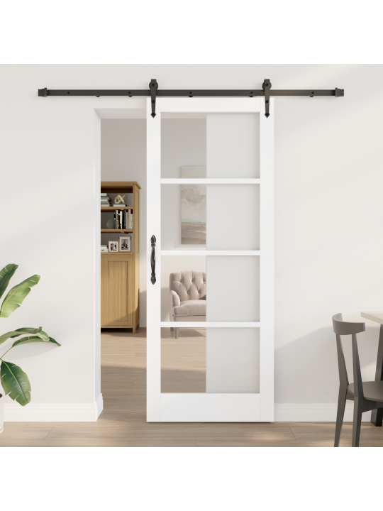 Liukuovi varusteineen valkoinen 83x211 cm massiivipuusta