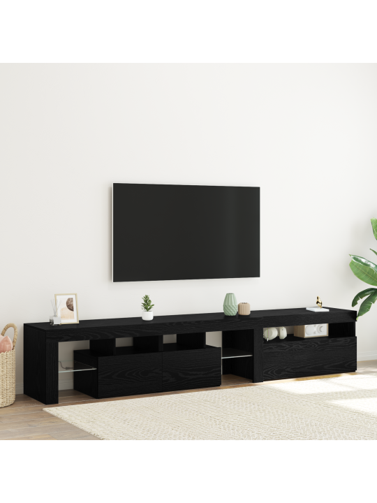 Tv-kaapit 2 kpl led-valoilla musta tammi tekninen puu
