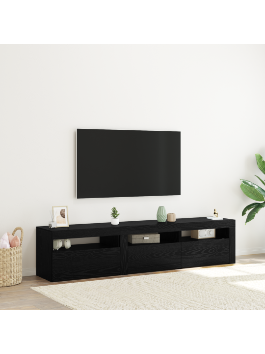 Tv-kaapit 2 kpl led-valoilla musta tammi tekninen puu