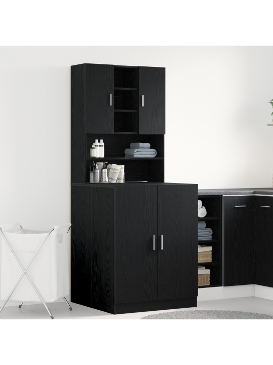 Pyykinpesukonekaapit 2 kpl musta tammi 70.5x71.5x181.5 cm tekninen puu