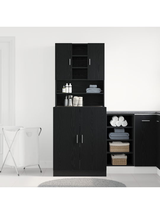 Pyykinpesukonekaapit 2 kpl musta tammi 70.5x71.5x181.5 cm tekninen puu