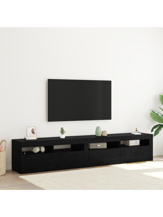 Tv-kaapit 2 kpl led-valoilla musta tammi tekninen puu