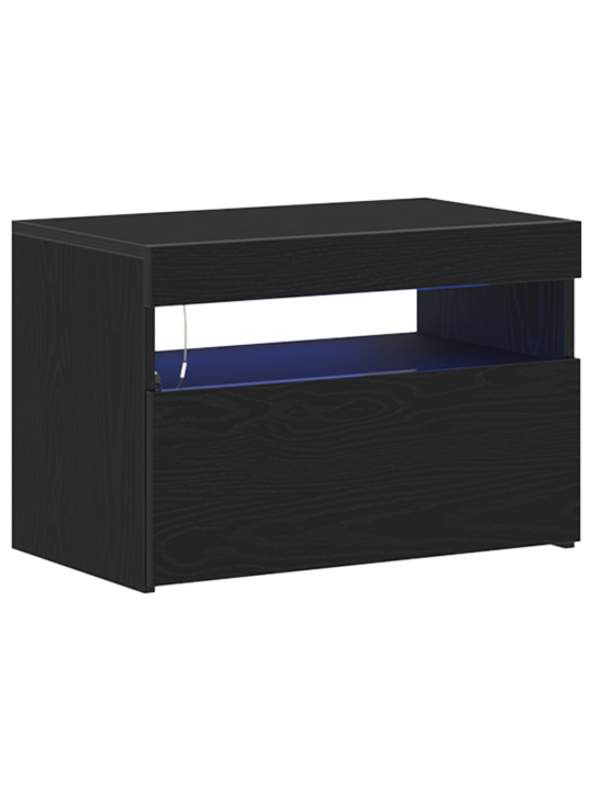 Yöpöytä led-valoilla, musta tammi 60x35x40 cm, keinotettu puu