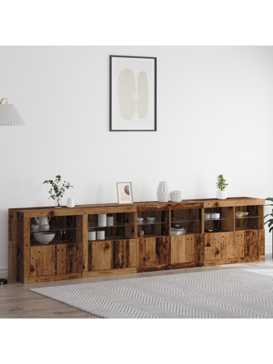 Sivupöytä led-valoilla vanha puu 283x37x67 cm teollinen puu