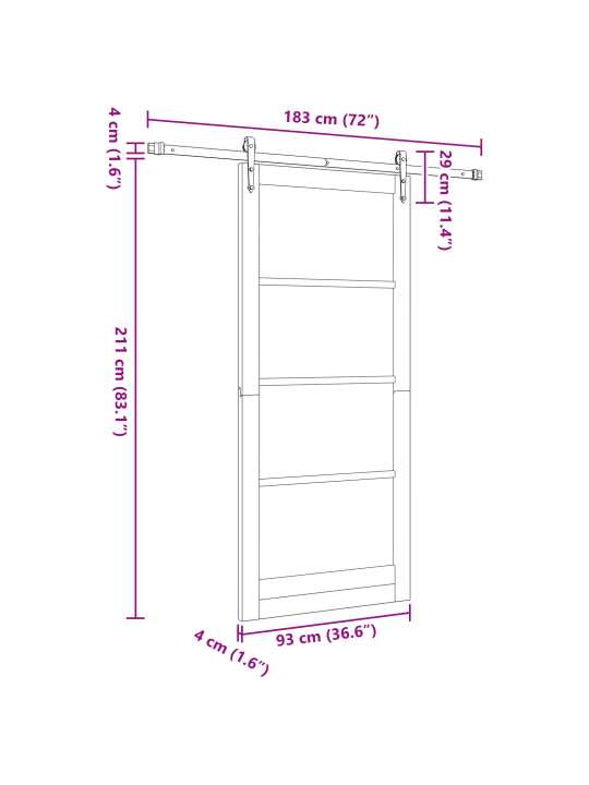 Liukuovi varusteineen 93x211 cm massiivimänty