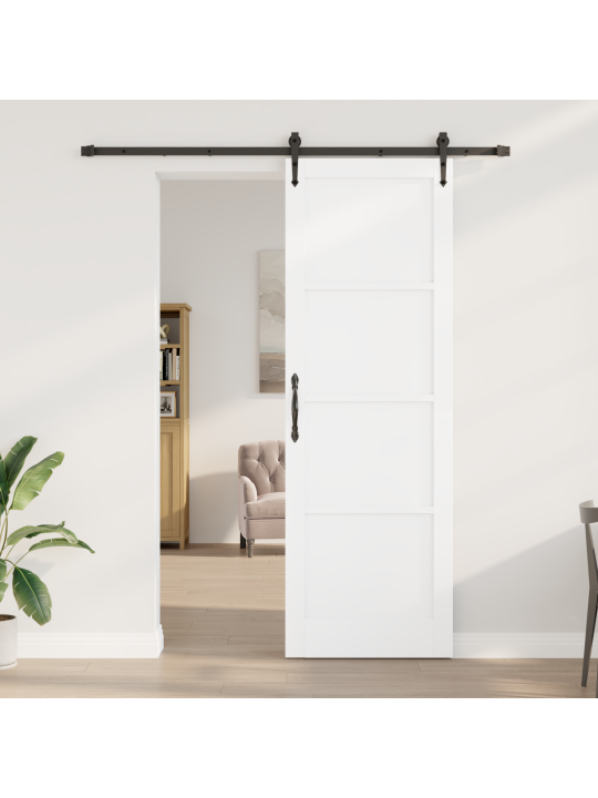Liukuovi tarvikkeiden kanssa valkoinen 78x232 cm massiivipuusta pinjan puusta
