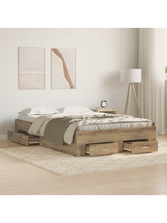 Sänky laatikoilla artisan tammi 120x190 cm keinotekoinen puu