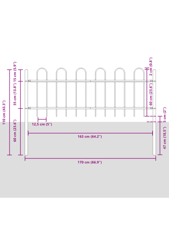 Puutarhagehäkä hoop top harmaa 3,4x0,6 m teräs