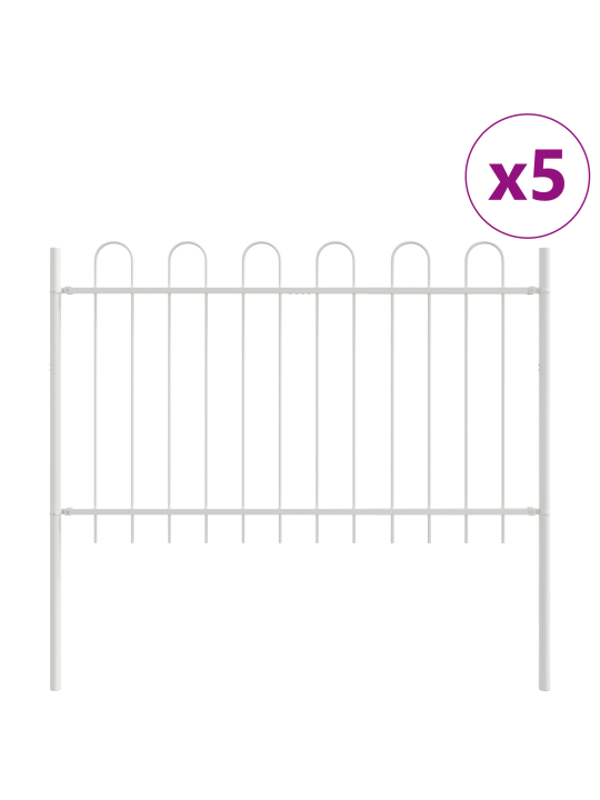 Valkoinen puutarha-aita hoop-toppilla, 8,5x1 m, teräs