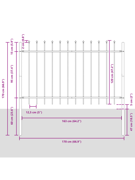 Puutarhakehikko kardinaalipäällä valkoinen 11,9 x 1,2 m teräs