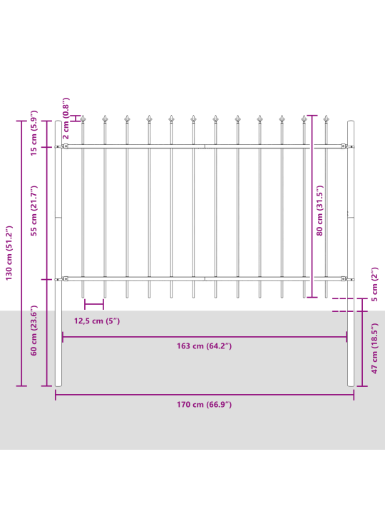 Puutarha-aita huippukärjellä valkoinen 15,3x0,8 m teräs