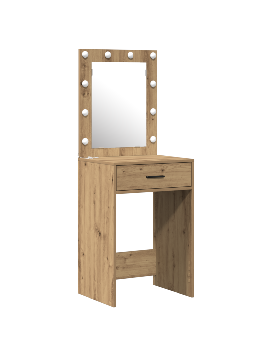 3-osainen meikkipöytä setti led-valolla, artisan tammi, keinopuu