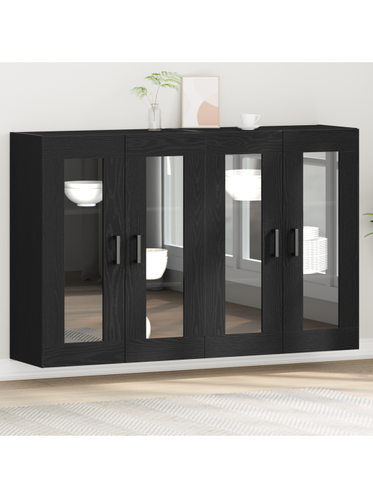 Seinälle asennettavat kaapit 2 kpl musta tammi 69,5x34x90 cm tekninen puu