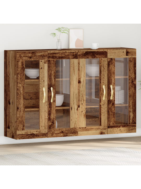 Seinälle kiinnitettävät kaapit 2 kpl vanha puu 69,5x34x90 cm tekninen puu